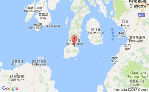 英国港口坎贝尔敦campbeltown港口地图