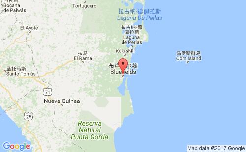 尼加拉瓜港口布卢菲尔兹bluefields,ni港口地图