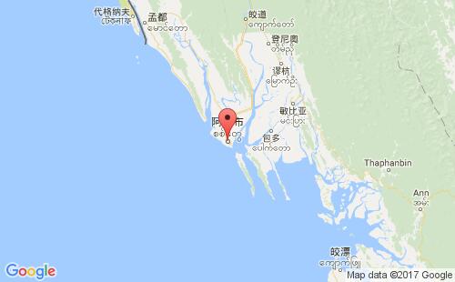 缅甸港口实兑akyab港口地图